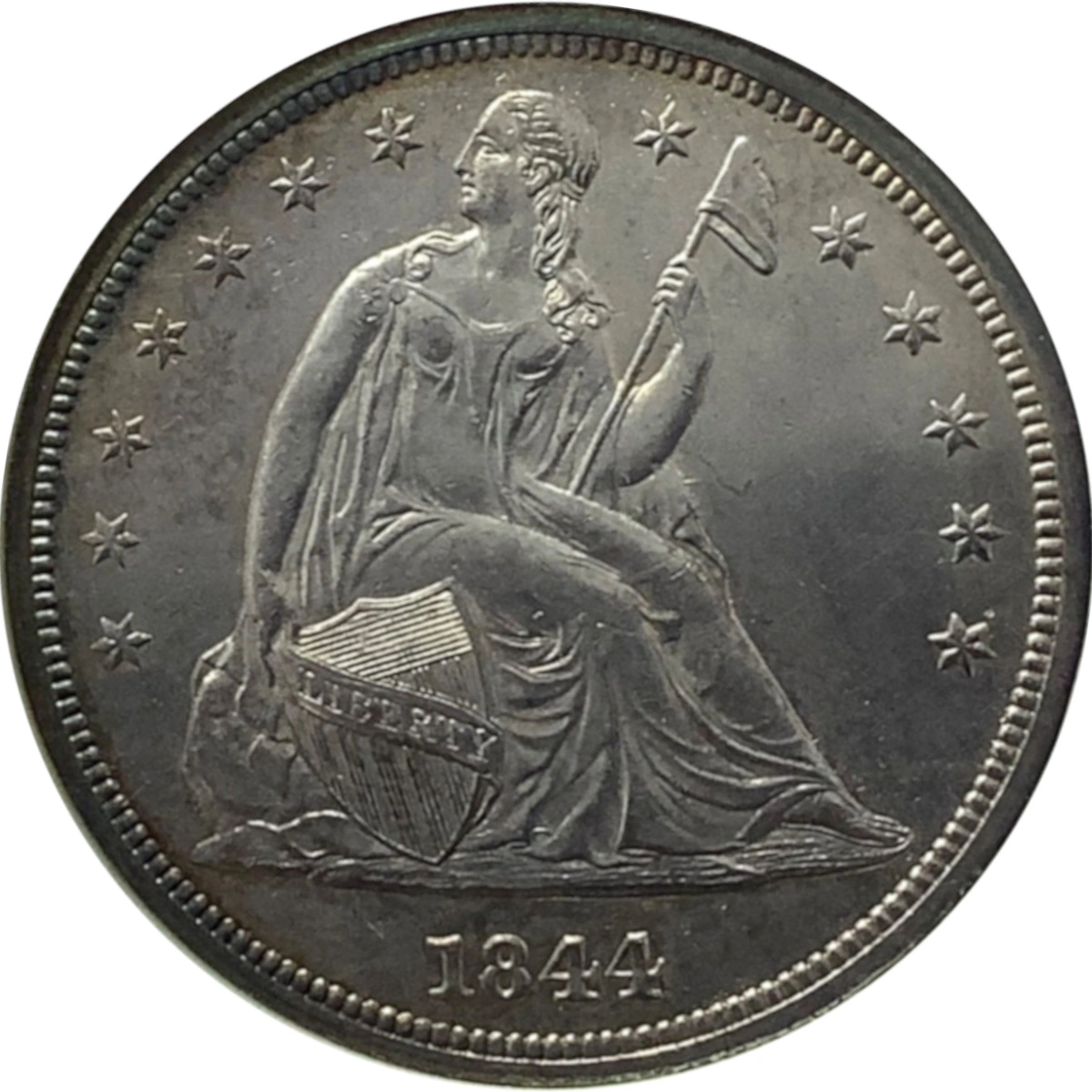 1844-$1-Liberty-Seated-Dollar-#1---Osburn-Cushing-1,-R2
